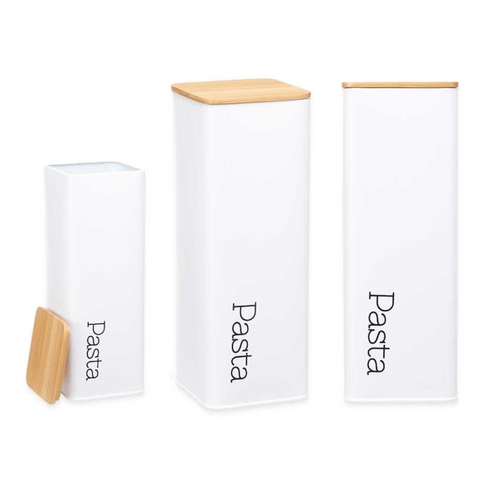 Bote Metal Alto Pasta Blanco Tapa Bambu Kinvara 8X26CM (6 Unidades) Bote Metal Alto Pasta Blanco Tapa Bambu Kinvara 8X26CM (6 Unidades)