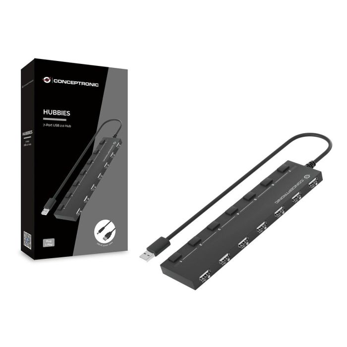 Conceptronic Hub USB 2.0 HUBBIES08B 7 Puertos, Negro 1 Conceptronic Hub USB 2.0 HUBBIES08B 7 Puertos, Negro 1