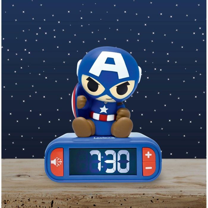 LEXIBOOK AAALY18828 Reloj Despertador Digital Capitán América con Luz Nocturna y Sonido 3D Infantil 10