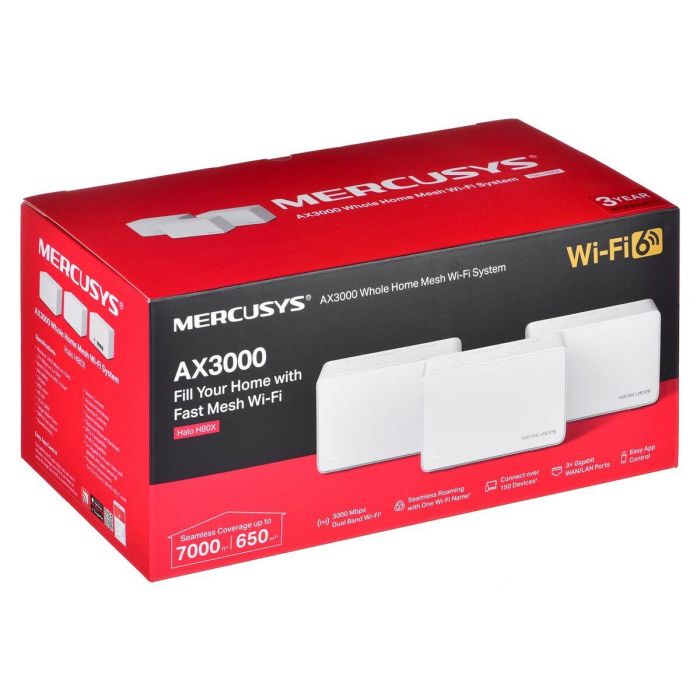 Mercusys Halo H80X (3-pack) Doble banda (2,4 GHz / 5 GHz) Wi-Fi 6 (802.11ax) Blanco Interno 1 Mercusys Halo H80X (3-pack) Doble banda (2,4 GHz / 5 GHz) Wi-Fi 6 (802.11ax) Blanco Interno 1