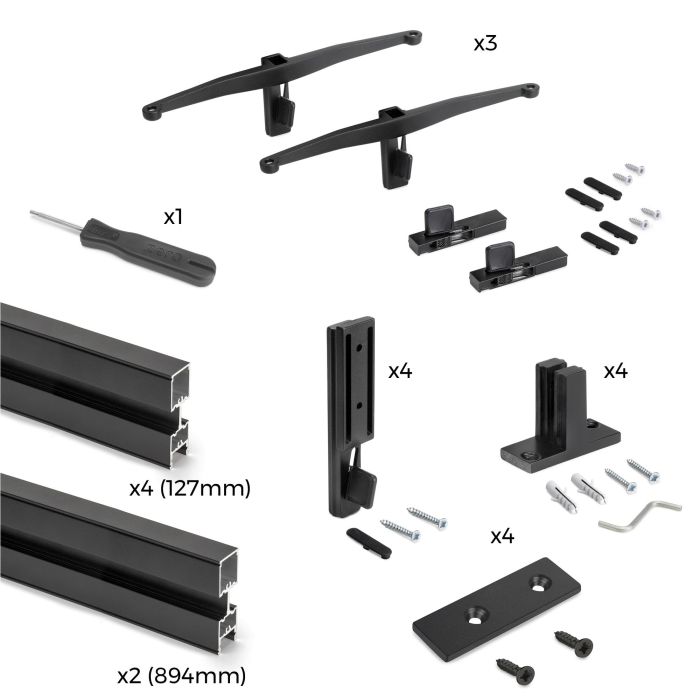 Emuca Kit de estructura modular Zero con herrajes para el montaje de fijación a pared, Aluminio y Zamak, Pintado negro texturizado 5 Emuca Kit de estructura modular Zero con herrajes para el montaje de fijación a pared, Aluminio y Zamak, Pintado negro texturizado 5