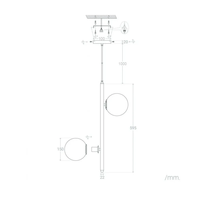 Lámpara Colgante Pali SKD-P80032 Metal y Cristal 7