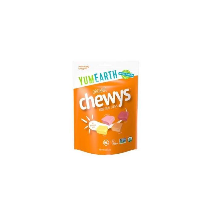 YUM EARTH Caramelos Masticables Blandos Orgánicos Frutas, Sin Gluten, Sin Alérgenos, Vegano, Caja 6 Bolsas x 142 Gr