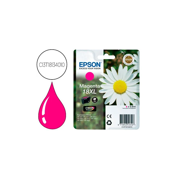 Epson Expression Home XP-102/205/215/305/405 Cartucho Magenta Alta Capacidad 18XL Epson Expression Home XP-102/205/215/305/405 Cartucho Magenta Alta Capacidad 18XL