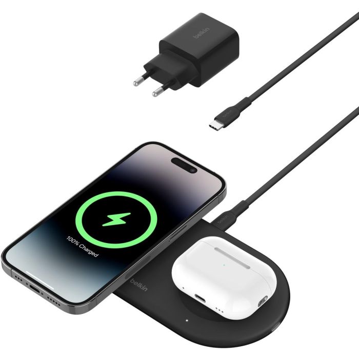 Belkin Base Carga Inalambrica Doble Wiz021vfbk Qi2 15W Negro para Smartphone y Auriculares 4
