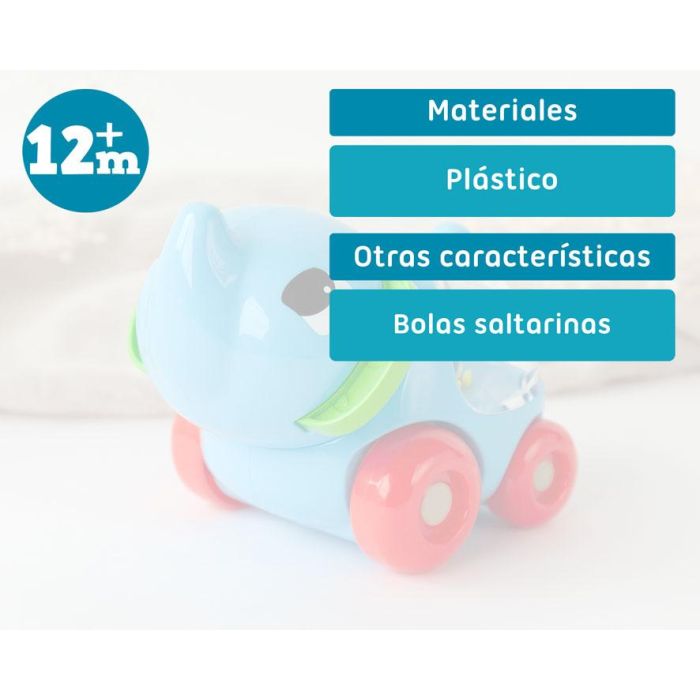 KioKids Elefante de Arrastre Azul con Sonajero para Bebés +12 Meses - Juguete de Plástico que Mejora Coordinación y Aprendizaje 5