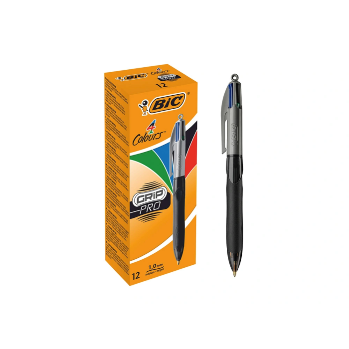 Bic Bolígrafo 4 Colores con Grip, Punta 1 mm, Negro 7