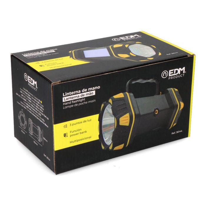 Edm Linterna de mano led recargable 3 puntos de luz, 17h autonomía, cuerpo de goma, asa rotativa 180°, incluye función power bank 4 Edm Linterna de mano led recargable 3 puntos de luz, 17h autonomía, cuerpo de goma, asa rotativa 180°, incluye función power bank 4