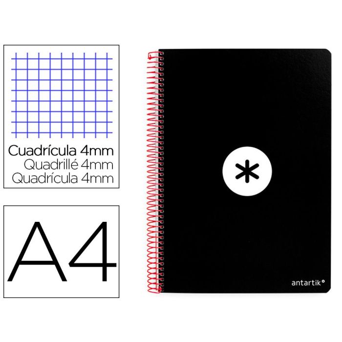 Cuaderno Espiral A4 Antartik Tapa Dura 80H 90 gr Cuadro 4 mm Con Margen Color Negro 3 unidades