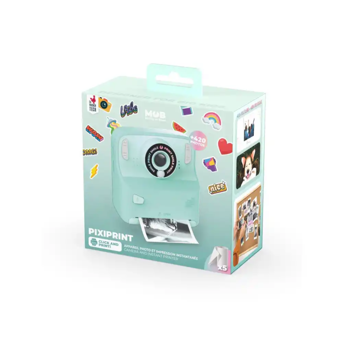 Wondee Cámara de Fotos Instantánea Turquesa con Impresión Rápida y Juegos Incluidos, Cámara Digital 12MP 7