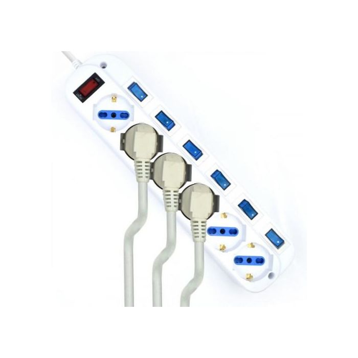 Ewent EW3932-3M Regleta Limitador de Tensión con 6 Salidas AC Tipo F, 3500W, Cable 3m, Blanco, Interruptor y Montaje Pared 3