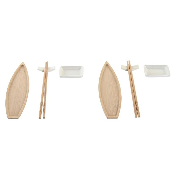 Sushi Oriental DKD Home Decor Natural Blanco 5 x 2 x 8 cm Set de 8