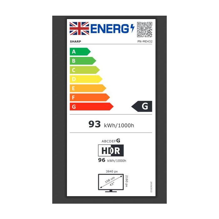 Sharp ME432 - Pantalla Digital Signage LCD 4K Ultra HD 43" Android 13, Negro, 400 cd/m², 18/7 Funcionamiento, Núm. Artículo 60005921 8