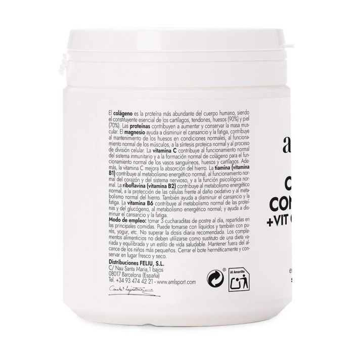 Amlsport Colágeno con Magnesio + Vitamina C + Vitaminas B1, B2, B6 Sabor Fresa Polvo 350 g