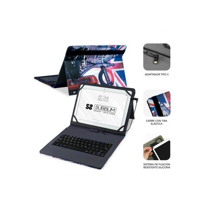 SUBBLIM funda de tablet con teclado usb KEYTAB USB 10,1" England