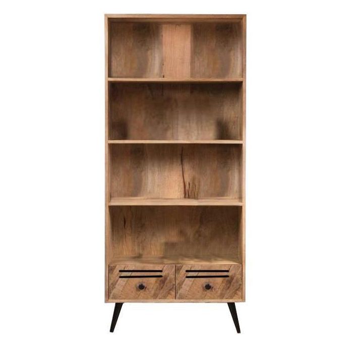 DKD Home Decor Estantería Alpino con 2 Cajones y 3 Estanterías, Madera de Mango y Metal, Marrón Oscuro/Negro, 100x40x180 cm