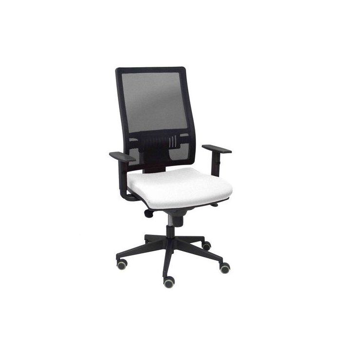 Silla Piqueras Y Crespo Horna Brazos Regulables Mecanismo Sincro Altura Y Apoyo Lumbar Regulable Rueda Parquet Respaldo Malla Negra Transpirable Y Asiento Tapizado Bali Blanco