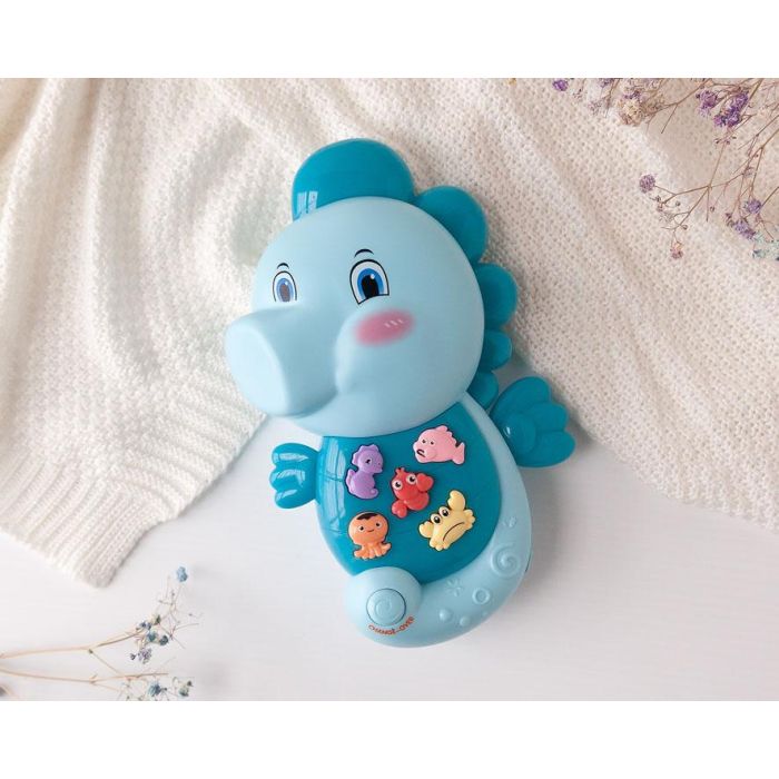 KioKids Caballito de Mar Musical Interactivo Juguete para Bebés +6 Meses, con Luces, 5 Sonidos Animales y 10 Melodías, Azul