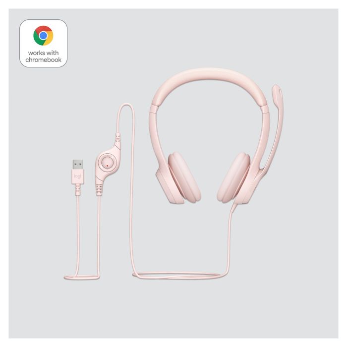 Logitech H390 Auriculares con Micrófono con Cancelación de Ruido, USB-A, Supraaurales, Diadema, Color Rosa