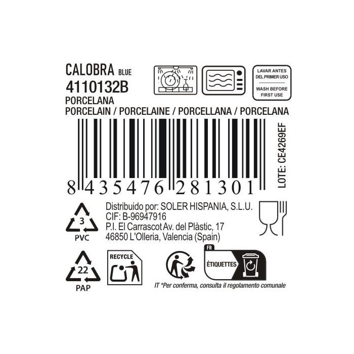 La Mediterranea Mug "Calobra" Azul 100 cc. Dimensiones: 6,3 cm ancho x 6,8 cm alto x 9 cm largo. 4