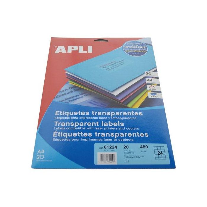 Apli Etiquetas Adhesivas 70x37 mm Láser, 480 Unidades, Poliéster Translúcido, Resistente a Intemperie