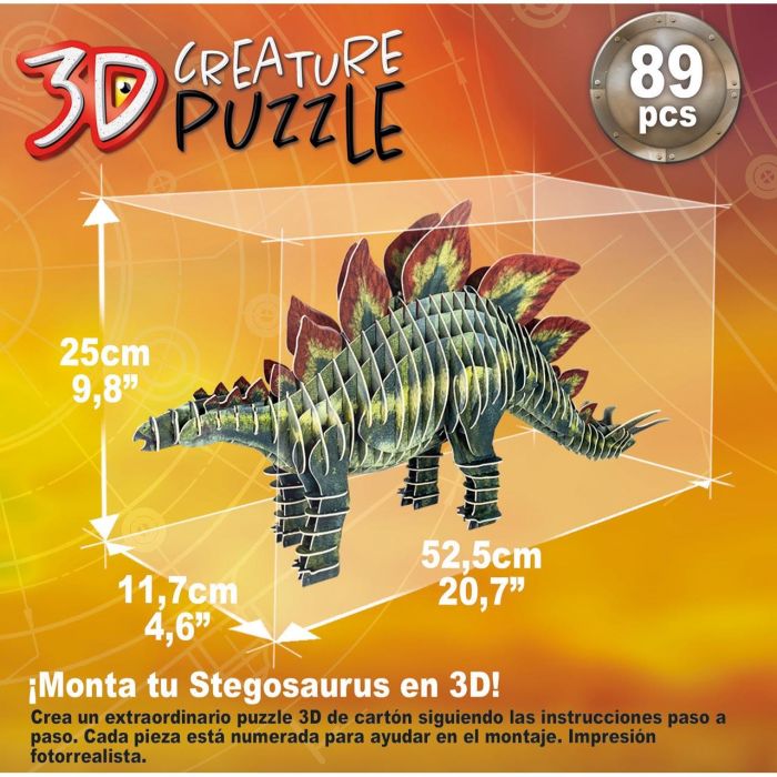 Educa Puzzle 3D Stegosaurus 19184 - Criatura Realista de Cartón de 52,5 cm, 89 Piezas para +6 Años 2