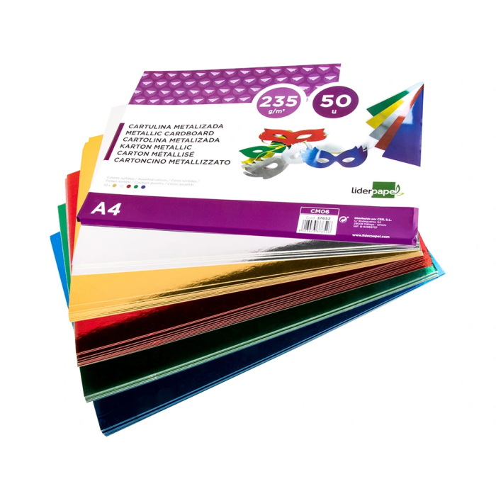 Liderpapel Cartulina A4 235 g/m2 Metalizada 5 Colores Surtidos Paquete 50 Hojas Manualidades y Cartelería 3