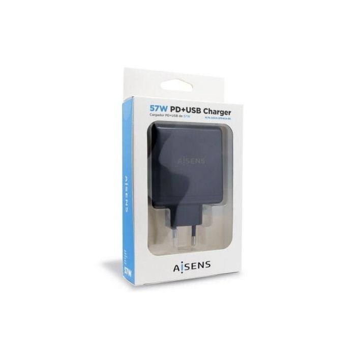 Aisens Cargador USB-C 57W con Puertos USB-C PD3.0 45W y USB-A 5V 2.4A, Negro - Diseño Elegante y Seguro 2 Aisens Cargador USB-C 57W con Puertos USB-C PD3.0 45W y USB-A 5V 2.4A, Negro - Diseño Elegante y Seguro 2