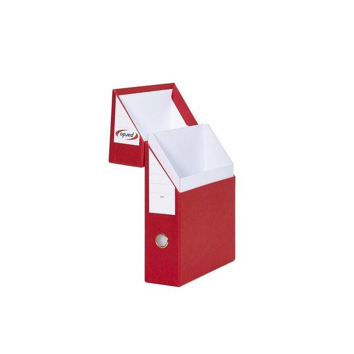 Caja De Transferencias Pardo Carton Forrado Pvc A4 Archivador Vertical 8 Cm Rojo