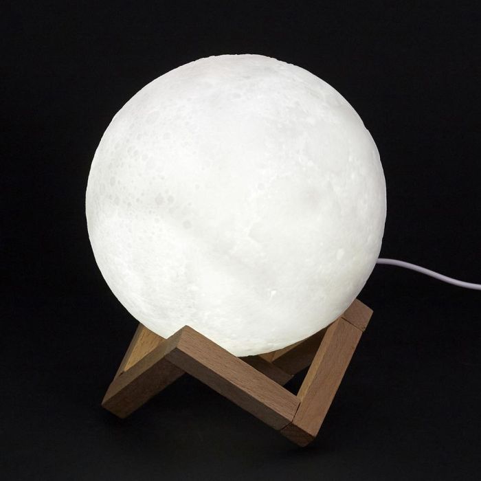 Home Deco Factory Lámpara Luna 3D Táctil Recargable 3 Colores con Soporte de Madera 15cm 4