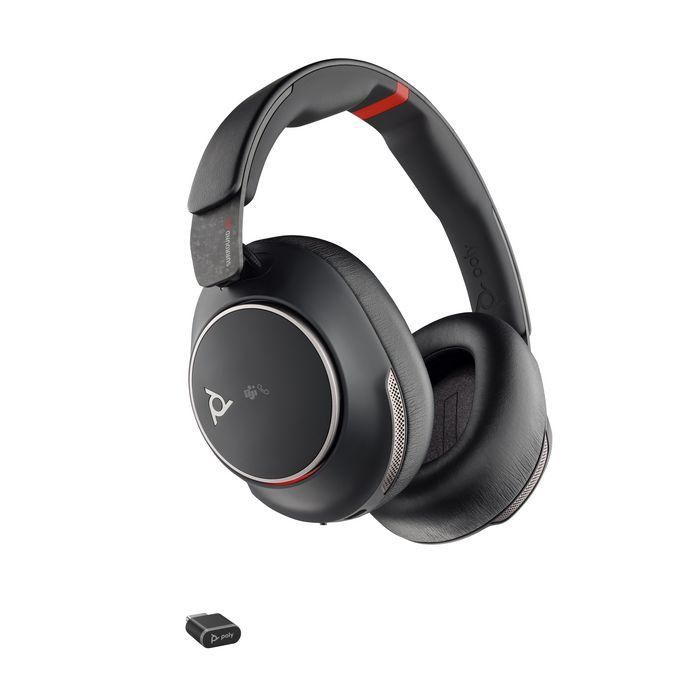 Poly Voyager Surround 85 UC Auriculares Bluetooth con USB-C, Certificado Microsoft Teams, ANC Adaptativa, Base de Carga y Adaptador USB-C/A 1