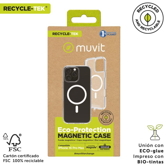 Muvit Funda Recycletek MagSafe para iPhone, Transparente, Material 100% Reciclado 2 Muvit Funda Recycletek MagSafe para iPhone, Transparente, Material 100% Reciclado 2