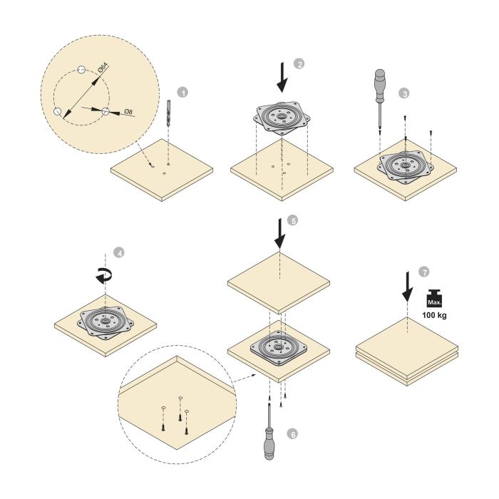 Emuca Base giratoria Giro 4, 100kg, Acero, Cincado 10