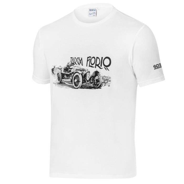 Sparco S013047TFBI2M Camiseta Targa Florio Blanca Talla M Personalizada - 95% Algodón 5% Elastano, Hecha en Italia