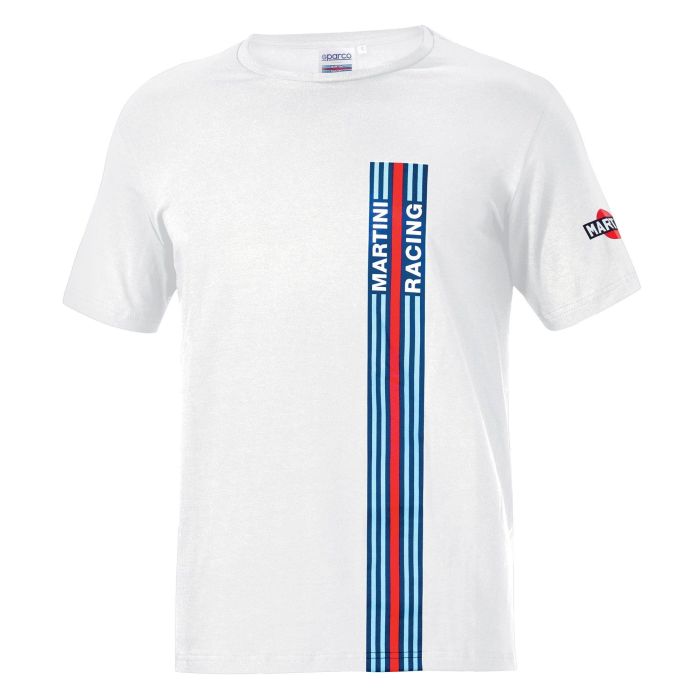 Sparco S01339MRBI5XXL Camiseta Big Stripes Martini Racing de Algodón y Elastano Blanco Talla XXL Suave y Confortable