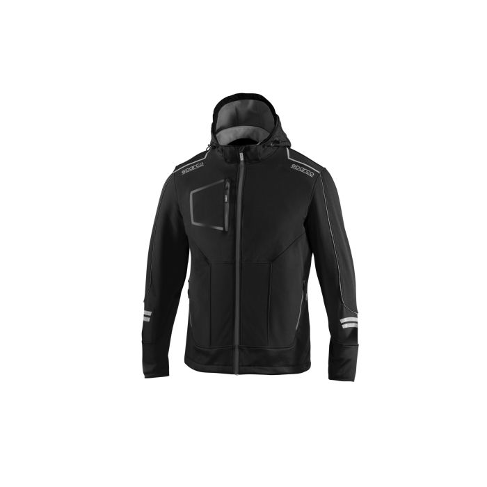 Sparco Chaqueta Softshell Técnica York Negra/Gris T4-XL con Capucha Desmontable y Elementos Reflectantes