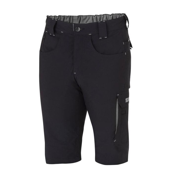 Sparco Bermuda técnica Laredo negro/gris T4-XL - Pantalón elástico multibolsillo, bandas reflectantes, material antiabrasión nylon/spandex
