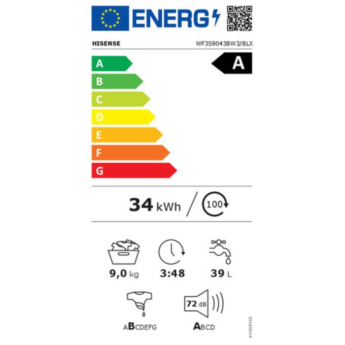 Lavadora Hisense WF3S9043BW3 60 cm 1400 rpm 9 kg 1