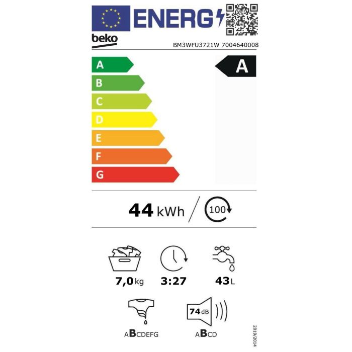 Lavadora BEKO BM3WFU3721W 60 cm 1200 rpm 7 kg 1