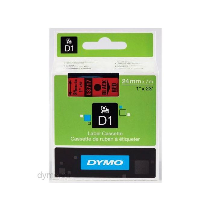 Dymo Cinta De Transferencia Termica D1 53717. Etiquetas Estándar Negro Sobre Rojo De 24 mmx7M. Poliester Autoadhesiva. Rotuladora Labelmanager