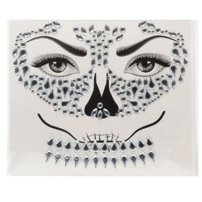 Pegatinas para Rostro y Cuerpo Calavera Plateado 1