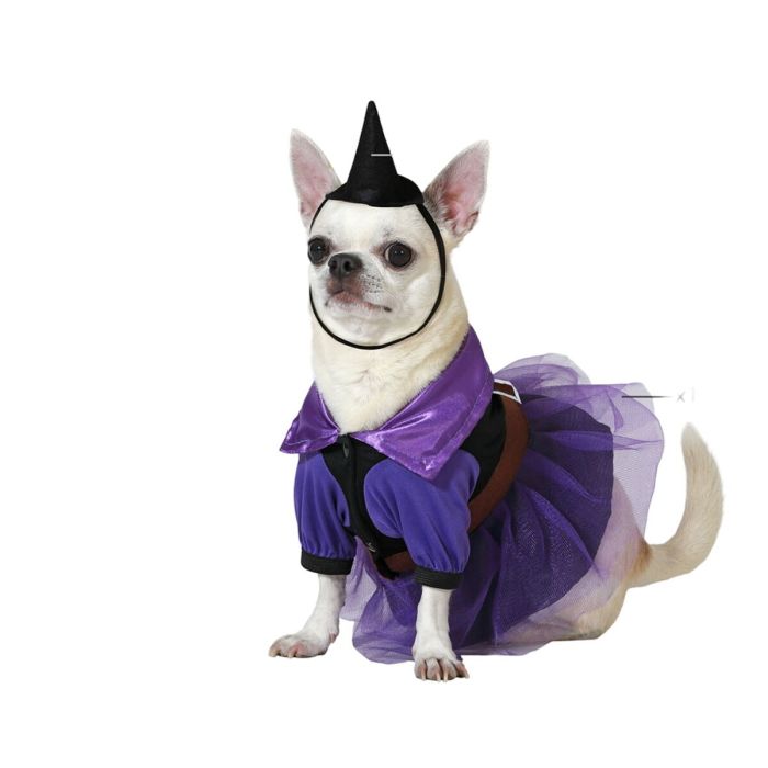 Disfraz Para Mascota Bruja Vestido Violeta Con Sombrero S