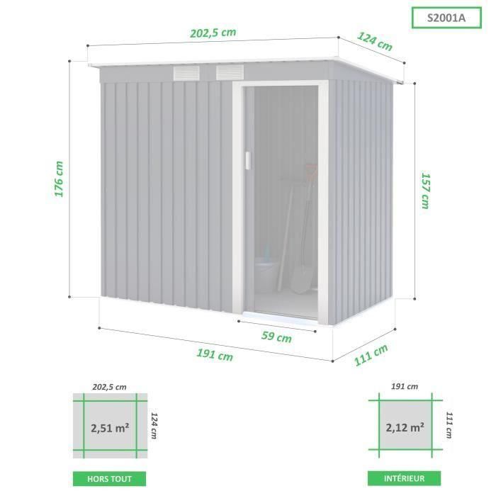 Caseta metálica de jardín 2,43m² - 1 puerta corredera - Gris antracita 2