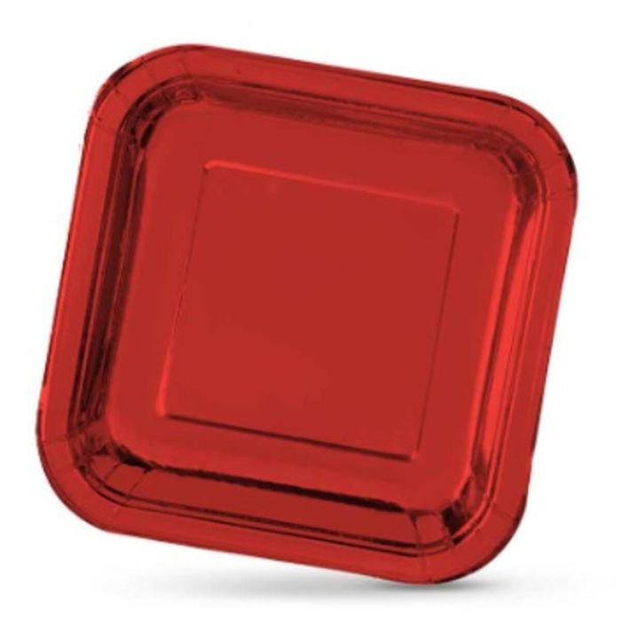Set de Platos Algon Cuadrado Cartón Desechables 23 x 23 x 1,5 cm Rojo 10 Unidades