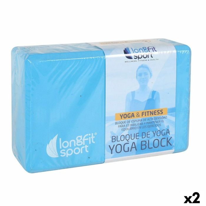 Bloque de Yoga LongFit Sport Azul 12,5 x 15 x 7,5 cm (2 Unidades)