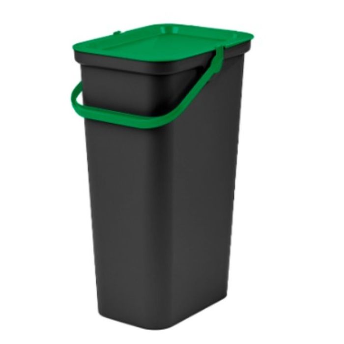 Cubo de Basura para Reciclaje Tontarelli Moda 24 L Negro Verde (6 Unidades) 1