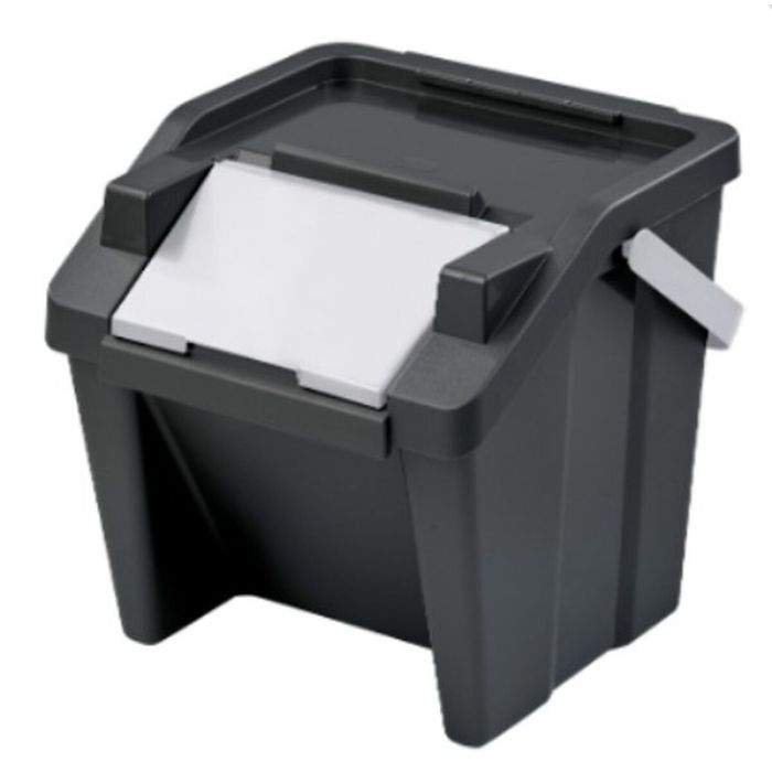 Cubo de Basura para Reciclaje Tontarelli Moda Apilable 28 L Blanco Negro (6 Unidades) 1