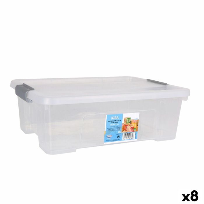 Caja de Almacenaje con Tapa Dem Kira Transparente Plástico 10 L 40 x 28 x 13 cm (8 Unidades)