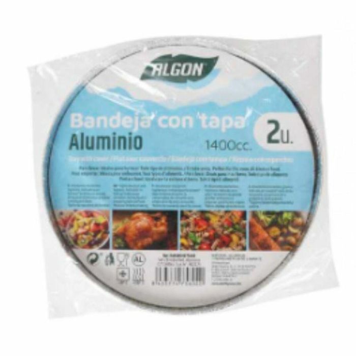 Bandeja con tapa Algon Redonda Aluminio 1,4 L 21 x 21 x 6,5 cm (12 Unidades) 1 Bandeja con tapa Algon Redonda Aluminio 1,4 L 21 x 21 x 6,5 cm (12 Unidades) 1