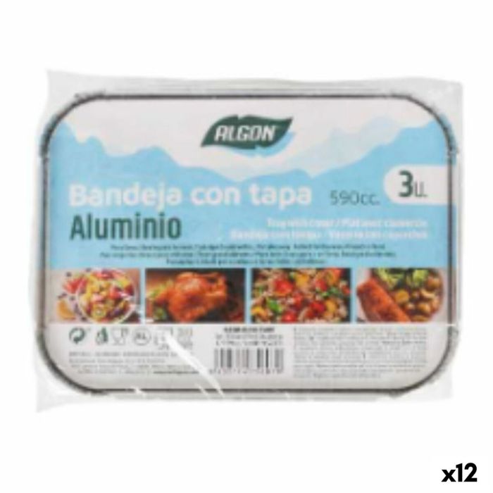 Bandeja con tapa Algon Aluminio Rectangular 590 ml 19,5 x 14,5 x 4 cm (12 Unidades)